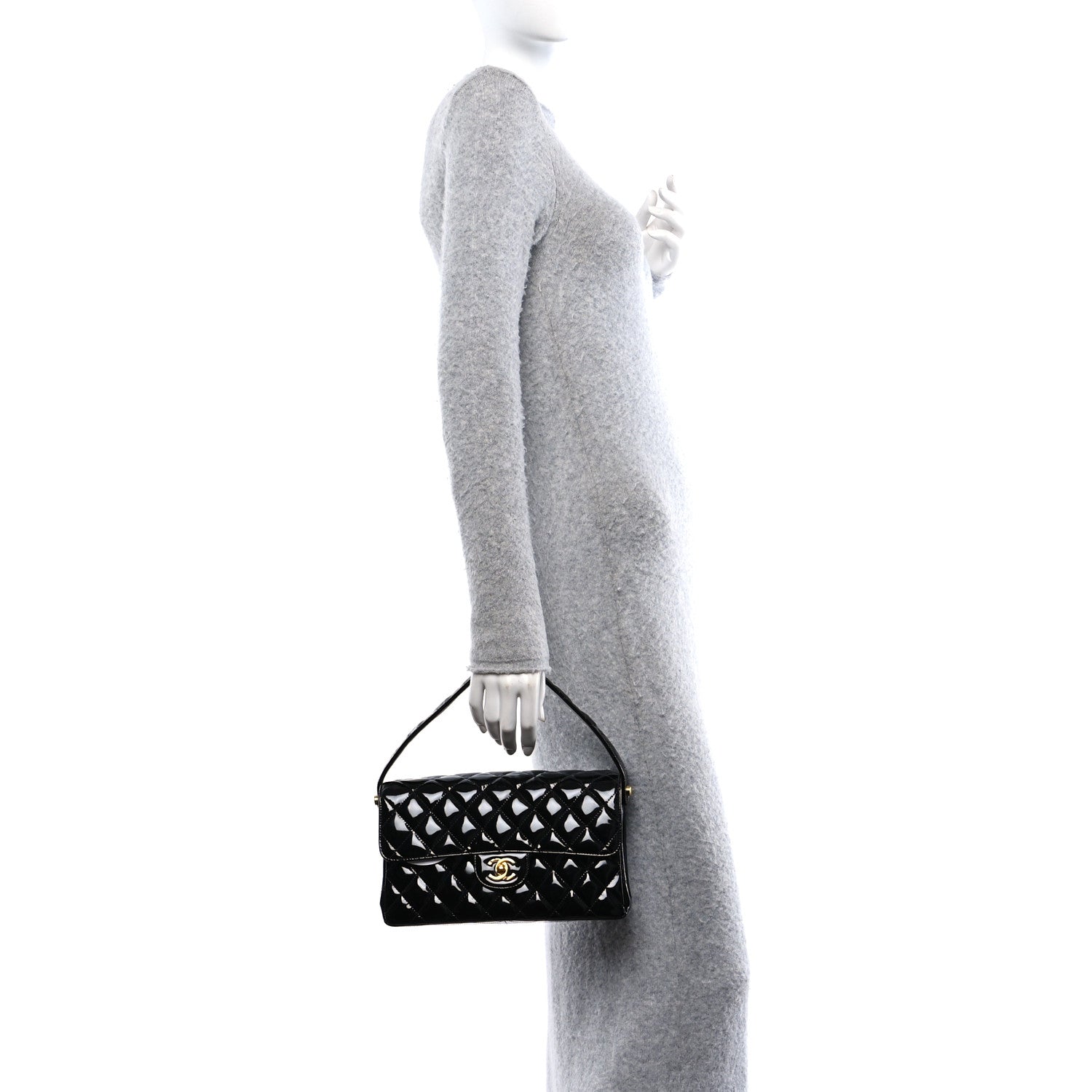 Chanel Patent Quilted Double Sided Shoulder Flap Bag Black 2 of 13