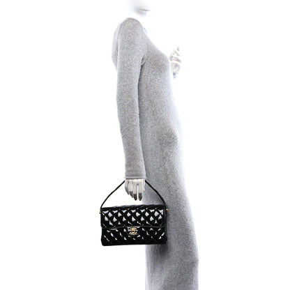 Chanel Patent Quilted Double Sided Shoulder Flap Bag Black 2 of 13