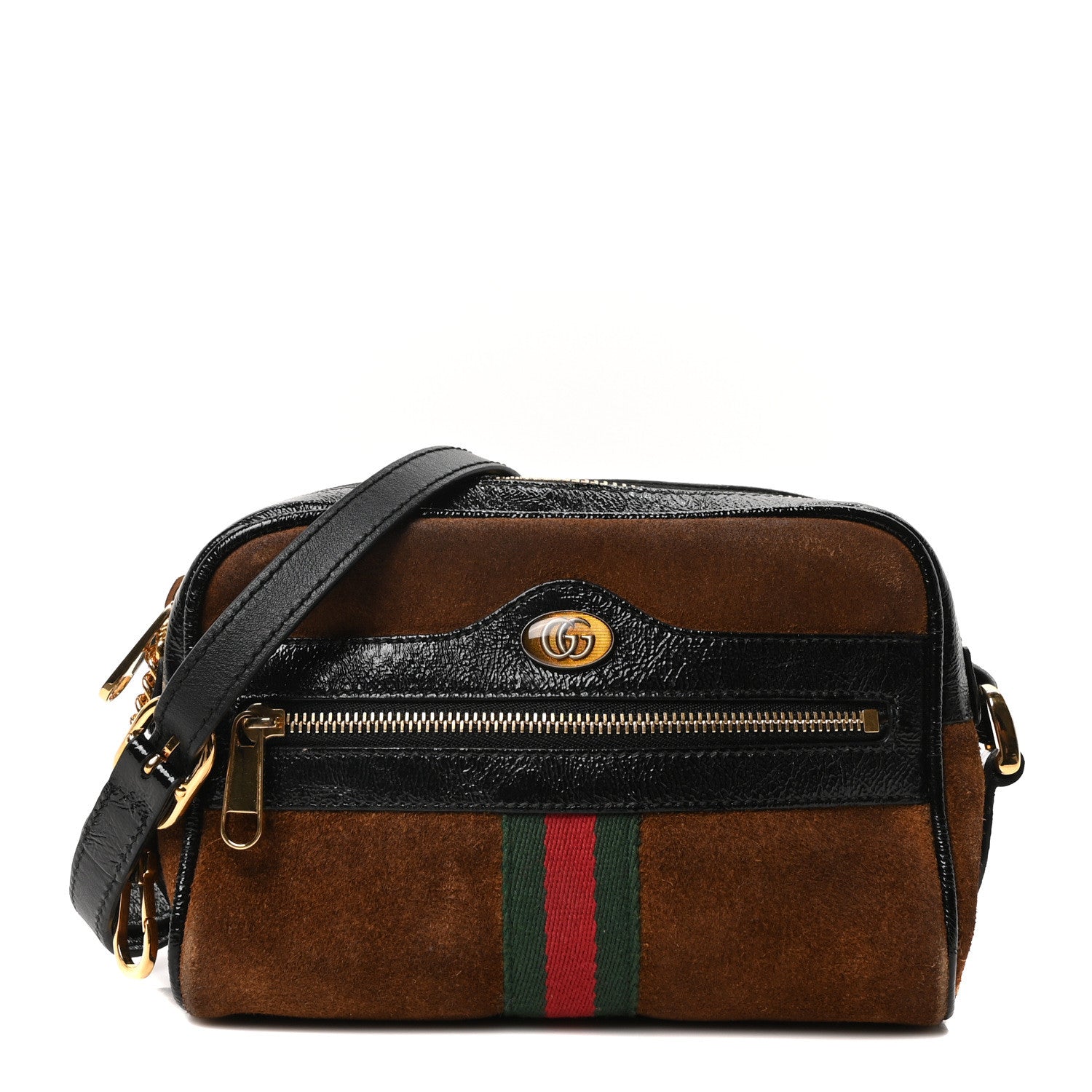 Gucci Suede Patent Web Mini Ophidia Shoulder Bag Nocciola Black 1 of 10