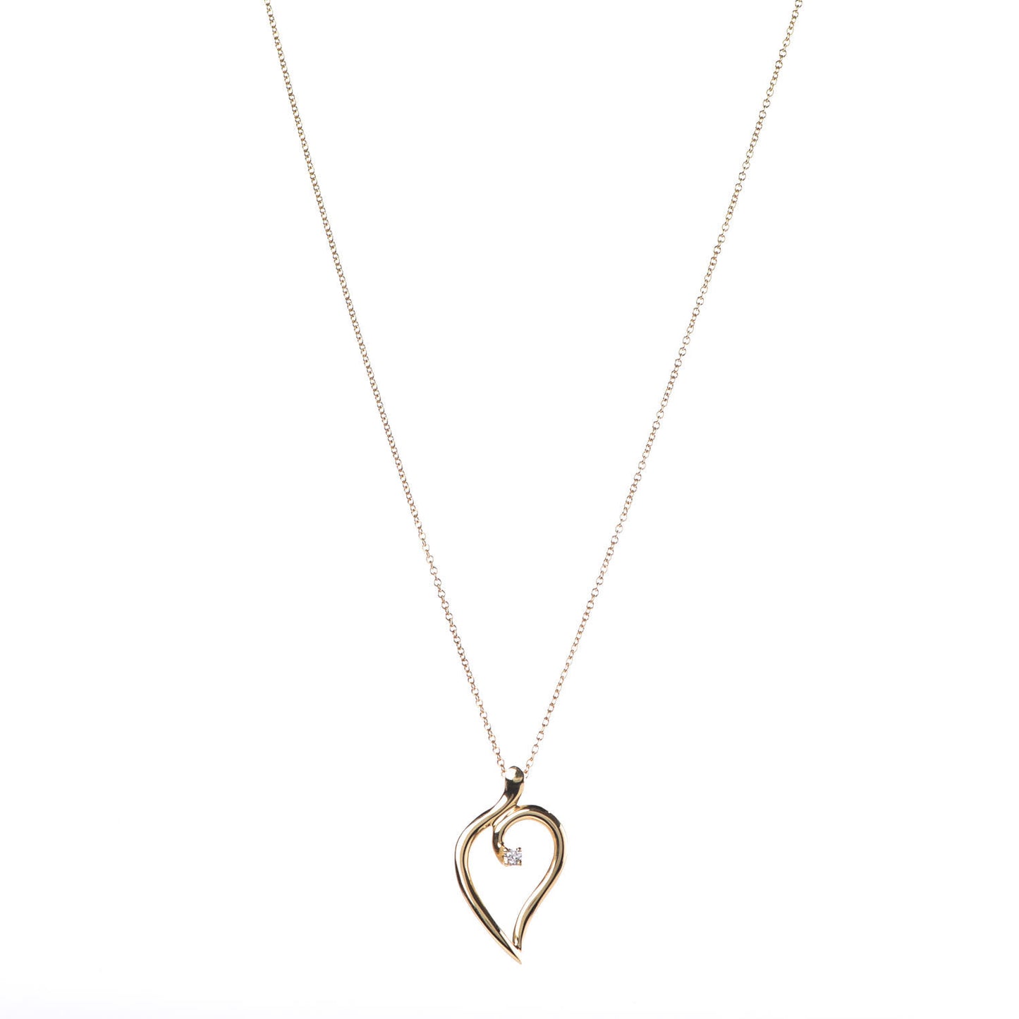 18K Yellow Gold Diamond Open Leaf Pendant Necklace