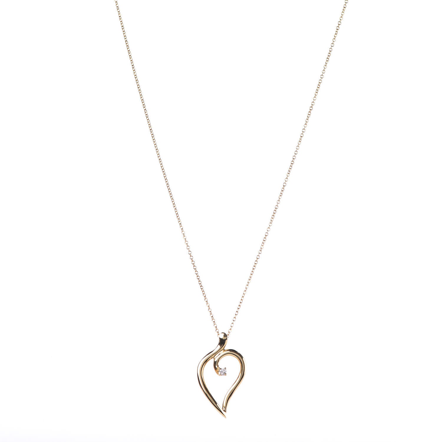 Tiffany 18K Yellow Gold Diamond Open Leaf Pendant Necklace 1 of 7
