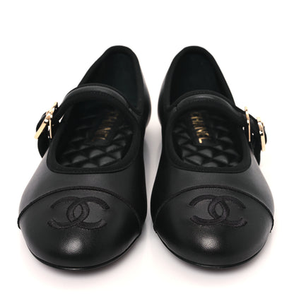 Chanel Lambskin Mary Jane Flats 37.5 Black 3 of 9