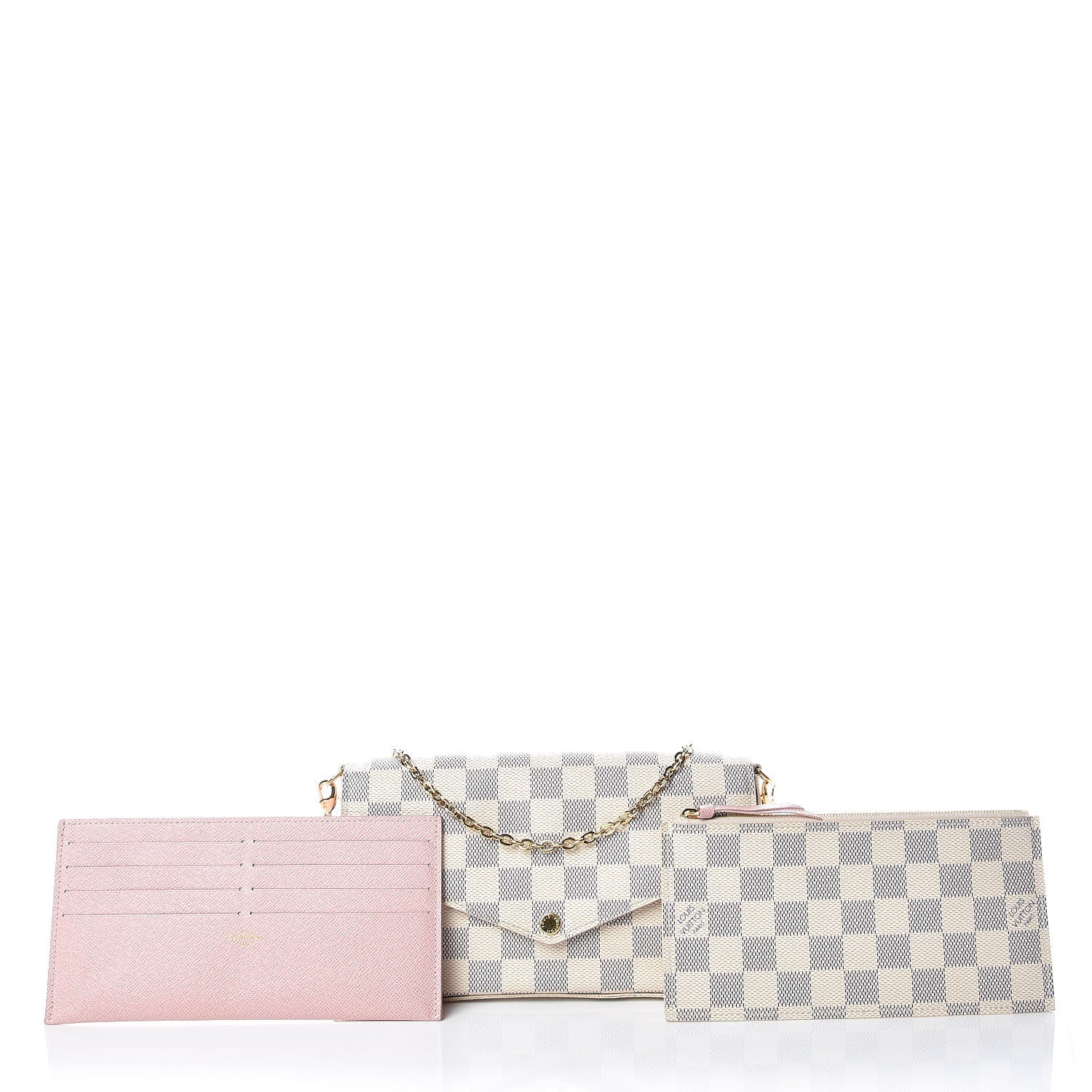 Louis Vuitton Damier Azur Pochette Felicie Chain Wallet Rose Ballerine 3 of 11