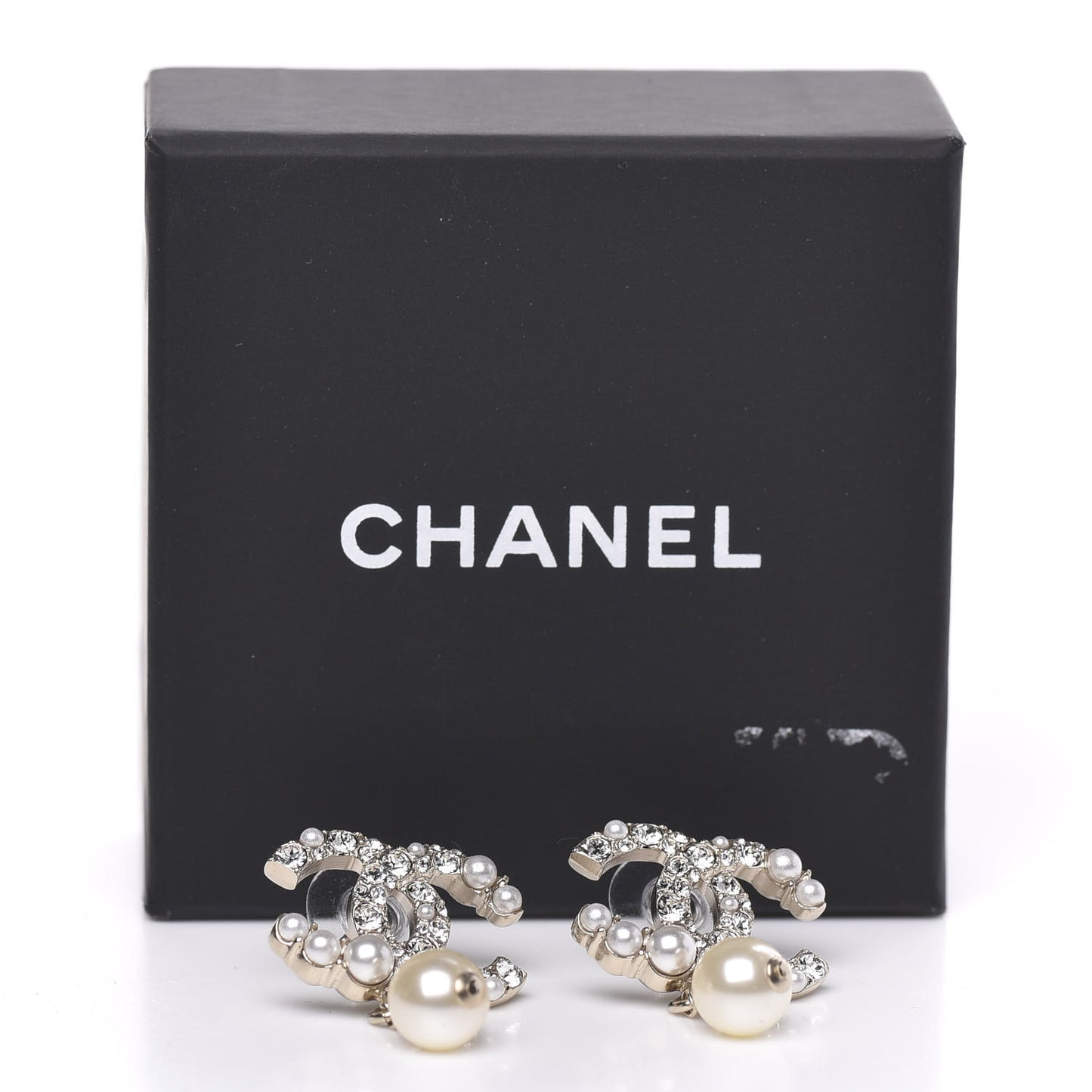 Crystal Pearl CC Drop Earrings Gold