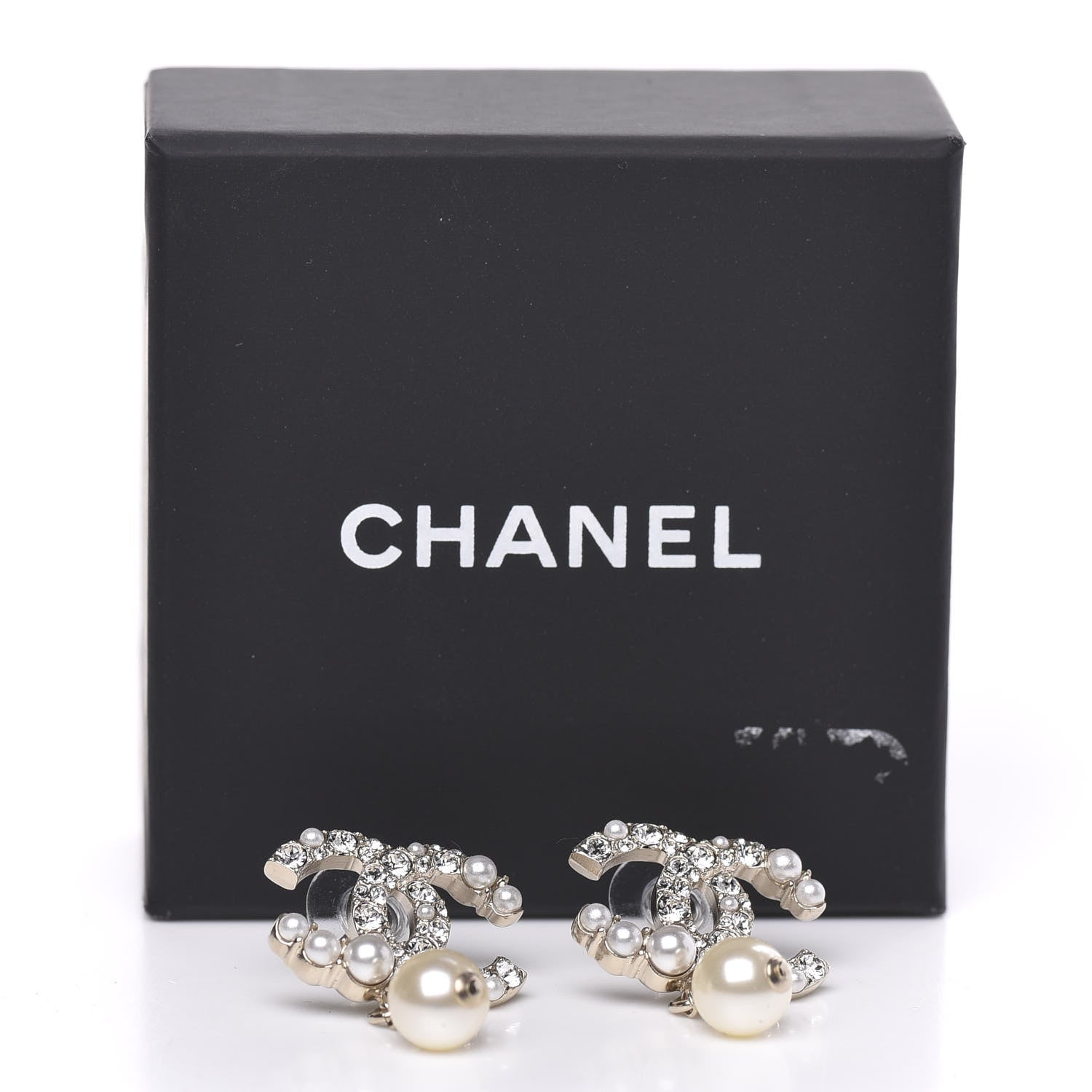 Chanel Crystal Pearl CC Drop Earrings Gold 5 of 5