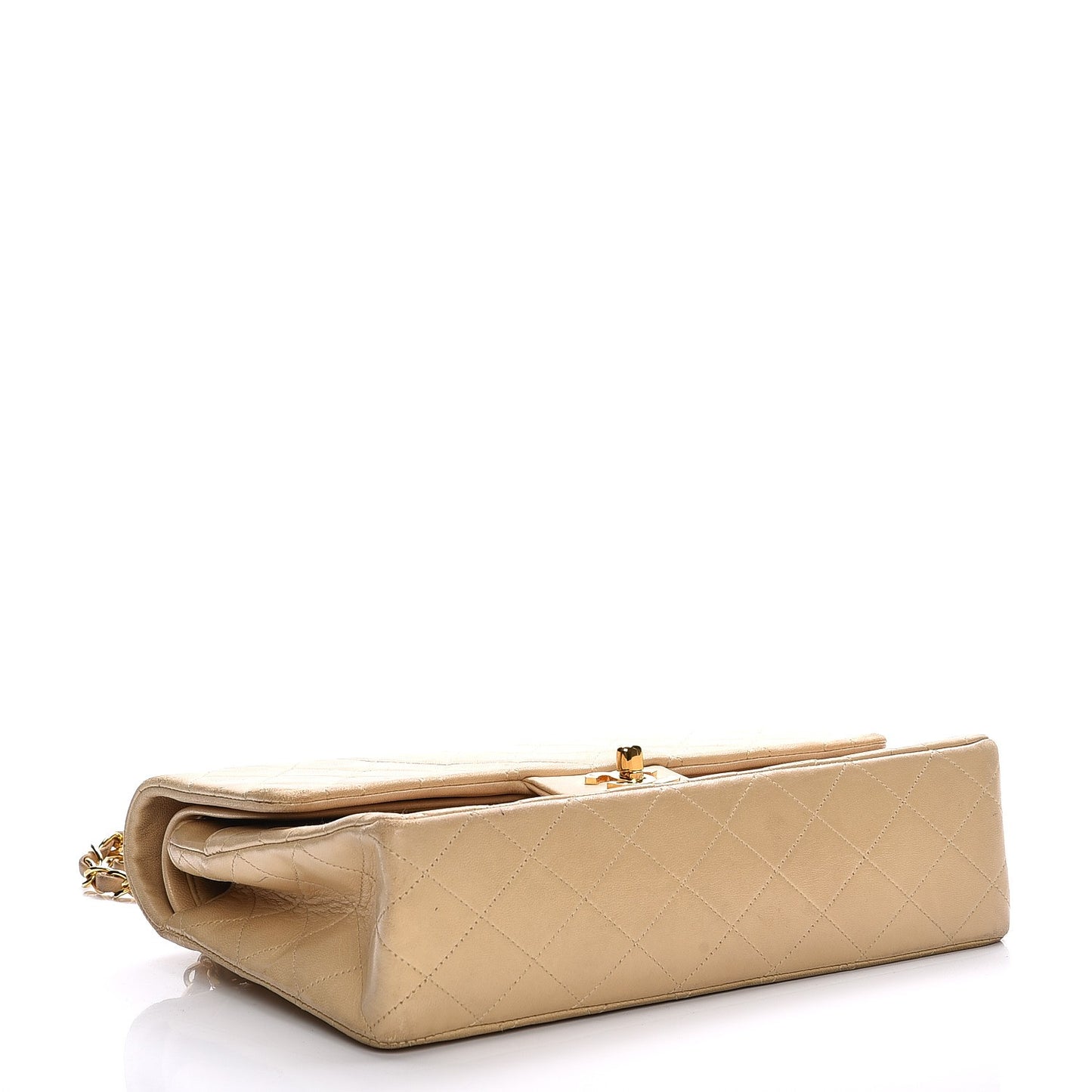 Lambskin Quilted Medium Double Flap Beige