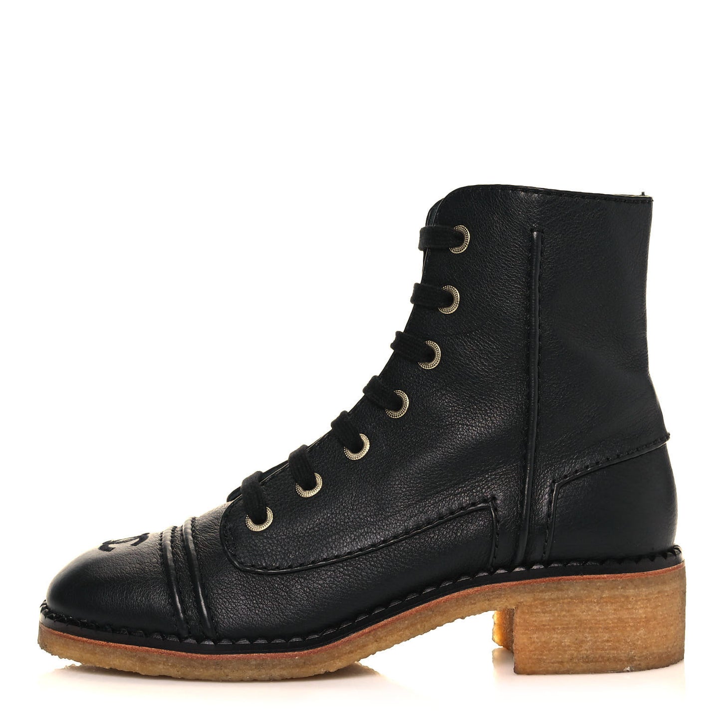 Calfskin Lace Up Combat Boots 38.5 Black