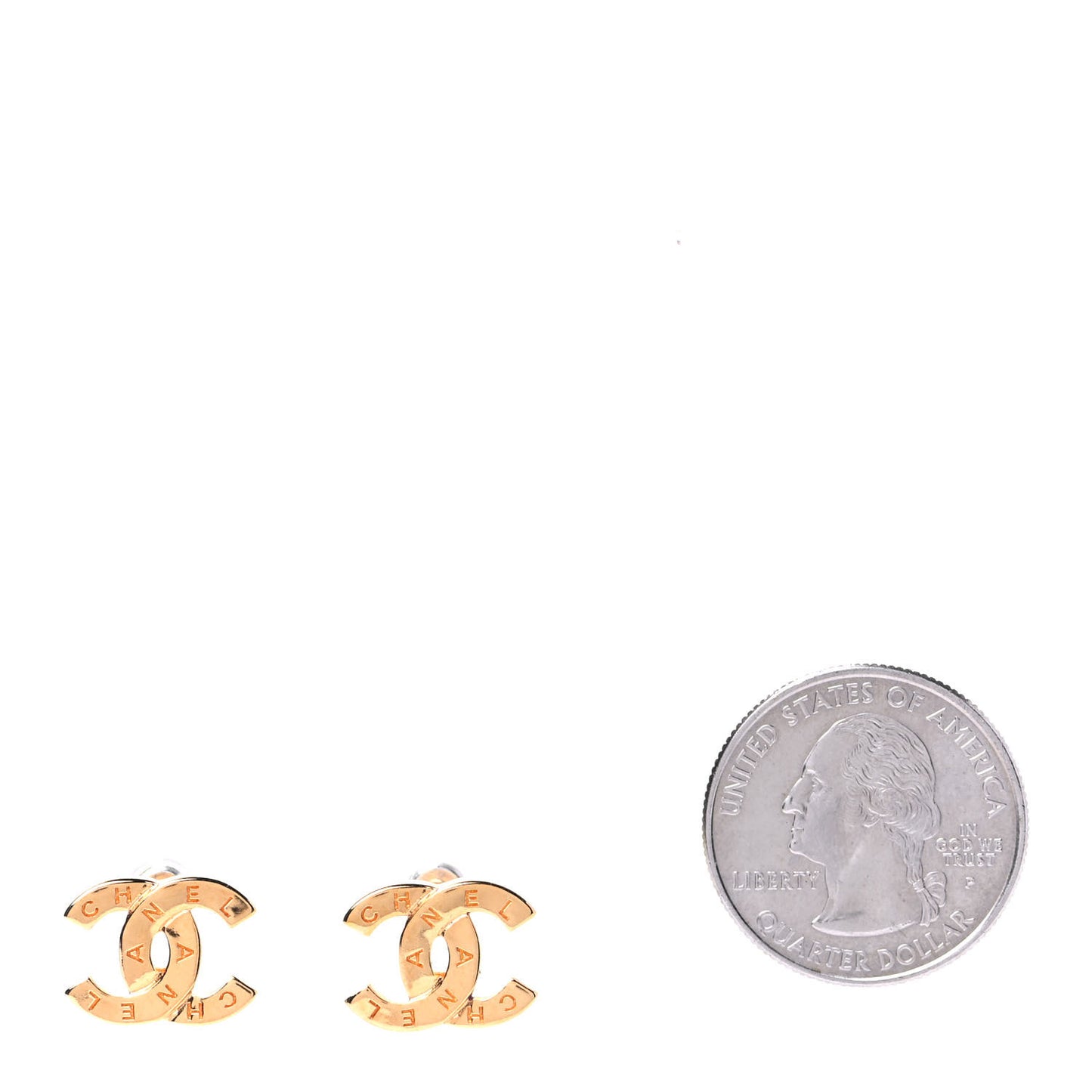 Metal CC Paris Button Stud Earrings Gold