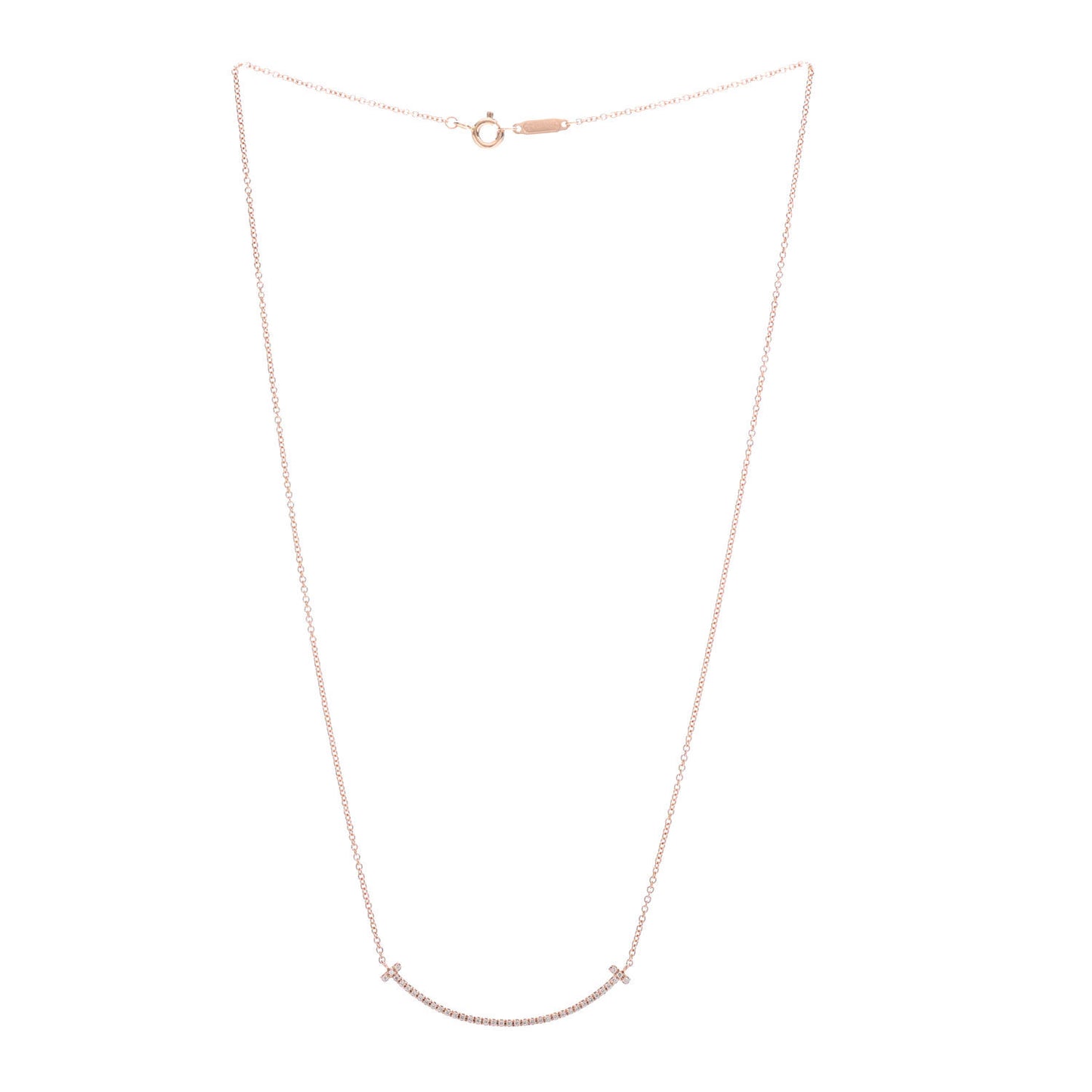 18K Rose Gold Diamond Small T Smile Pendant Necklace