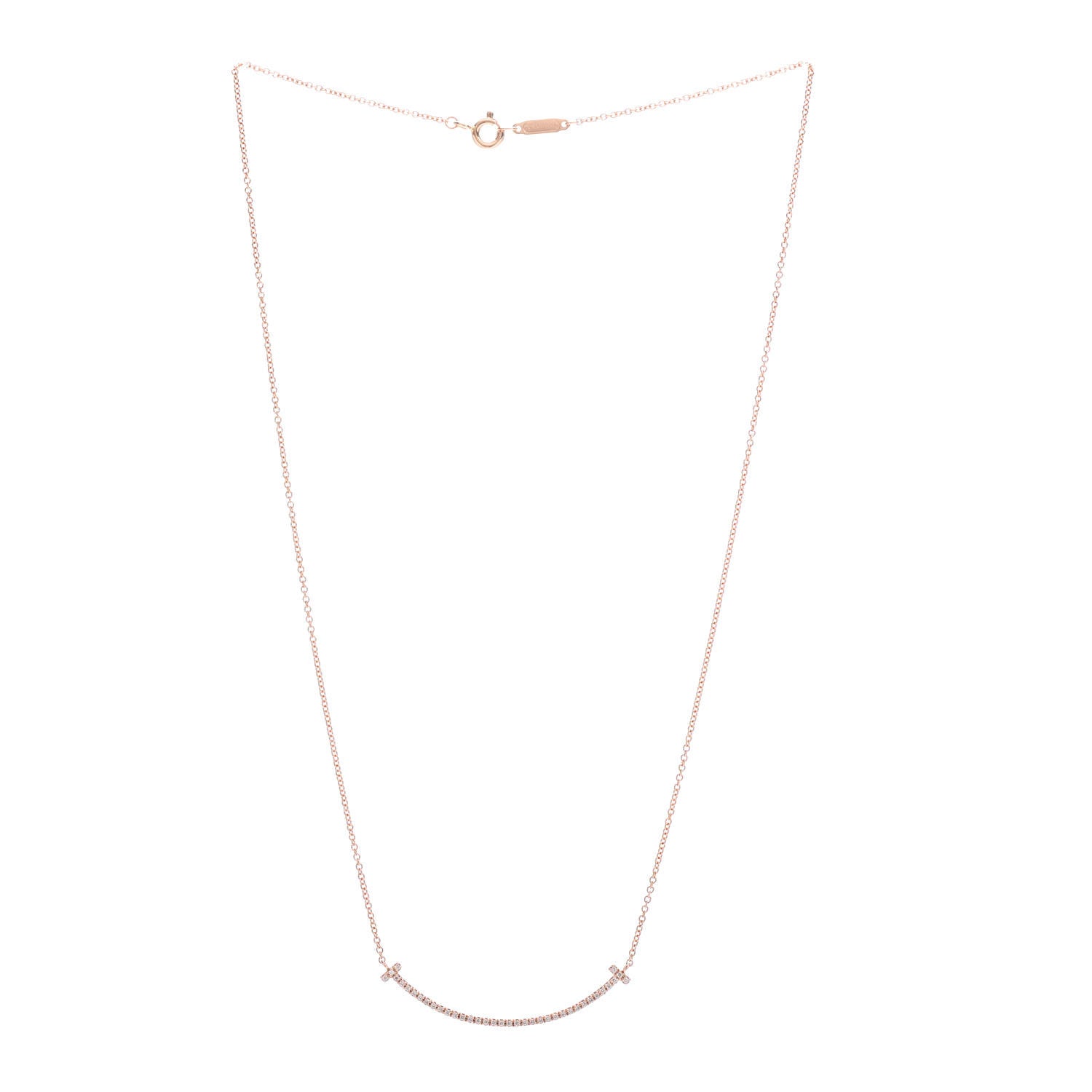 Tiffany 18K Rose Gold Diamond Small T Smile Pendant Necklace 3 of 6