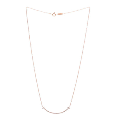 Tiffany 18K Rose Gold Diamond Small T Smile Pendant Necklace 3 of 6