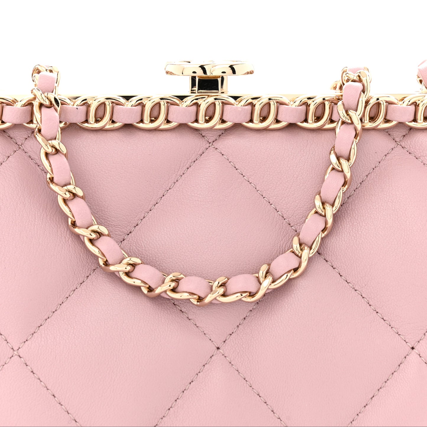 Lambskin Quilted Chain Frame Clutch Pink