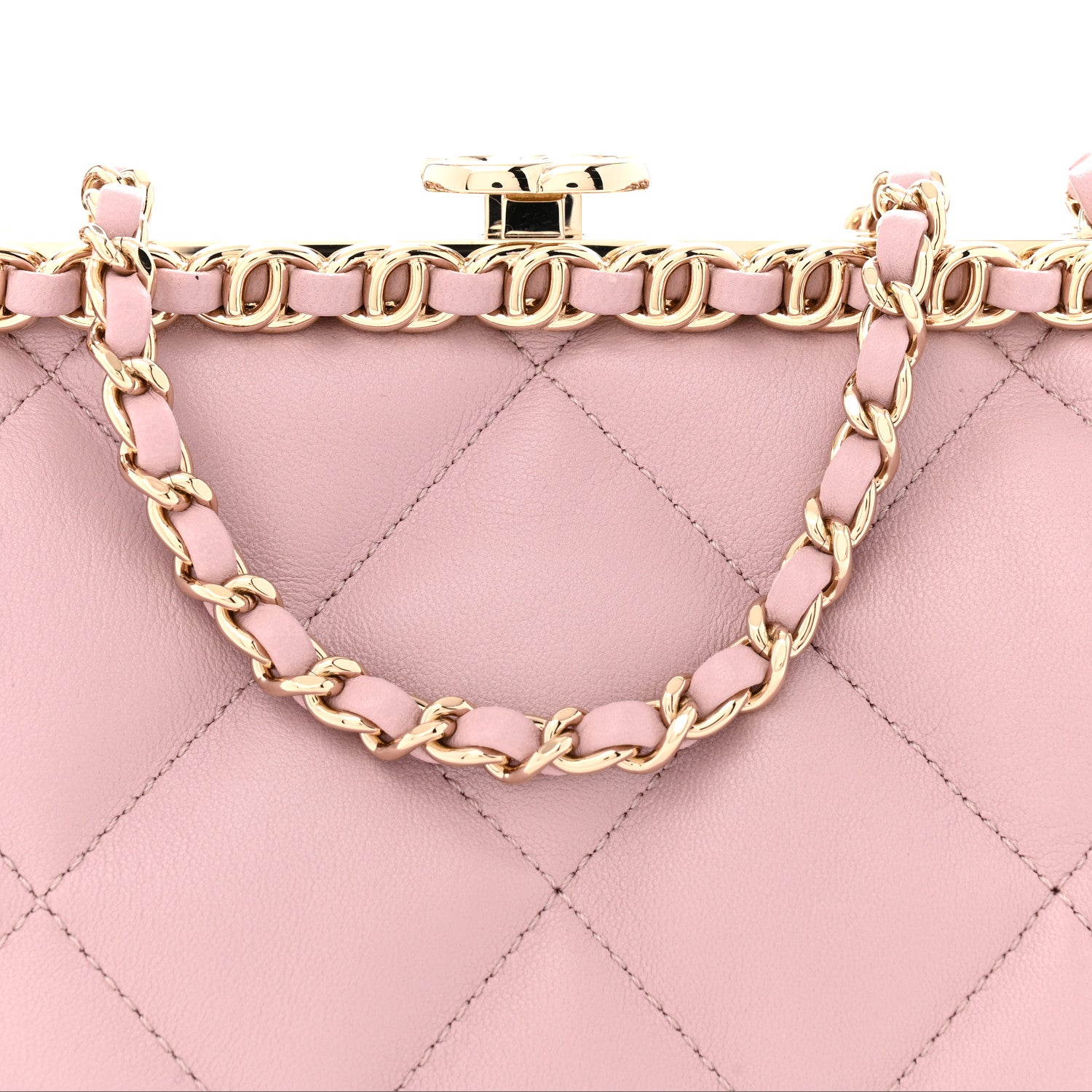 Chanel Lambskin Quilted Chain Frame Clutch Pink 8 of 11