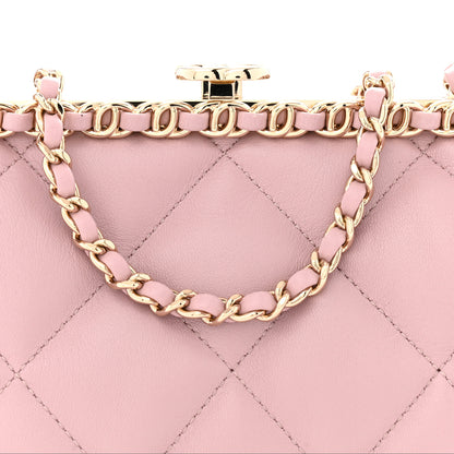 Chanel Lambskin Quilted Chain Frame Clutch Pink 8 of 11