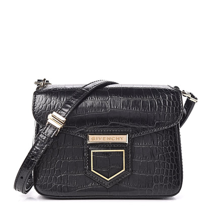 Givenchy Calfskin Crocodile Embossed Mini Nobile Shoulder Bag Black 1 of 11