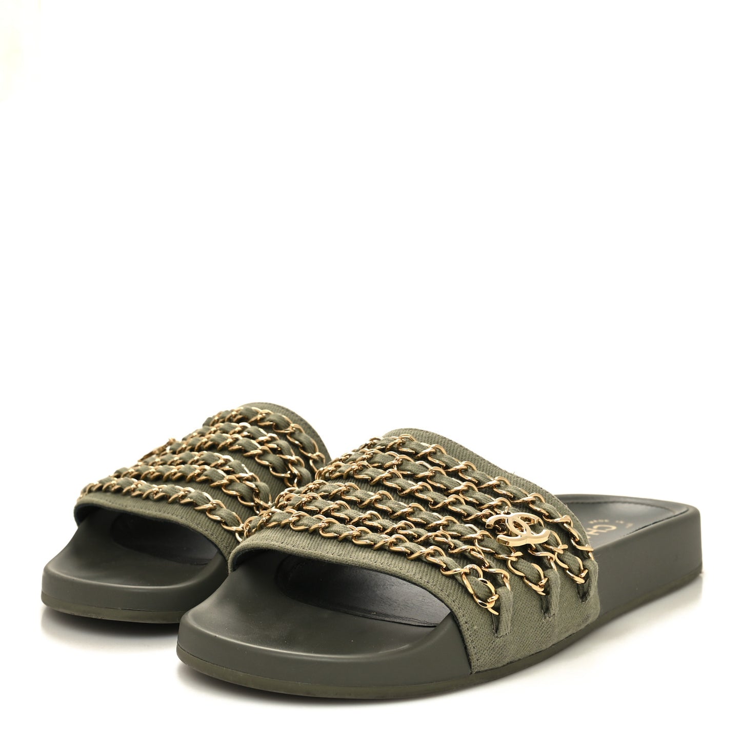 Canvas Chain Flat Sandals 37 Khaki
