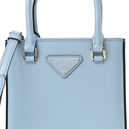 Prada Spazzolato Triangle Small Double Handle Crossbody Tote Celeste Black 7 of 9