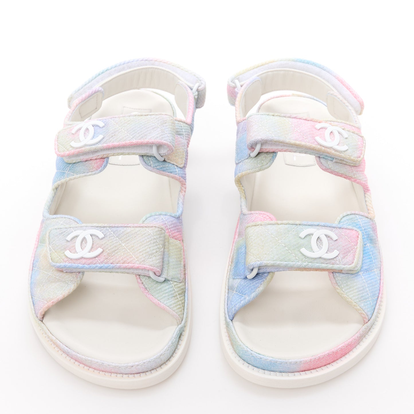 Printed Fabric Quilted Dad Sandals 40.5 Green Pink Blue
