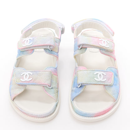 Chanel Printed Fabric Quilted Dad Sandals 40.5 Green Pink Blue 2 of 10