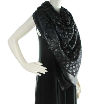 Louis Vuitton Silk Lurex Wool Monogram Shine Shawl Black 3 of 4
