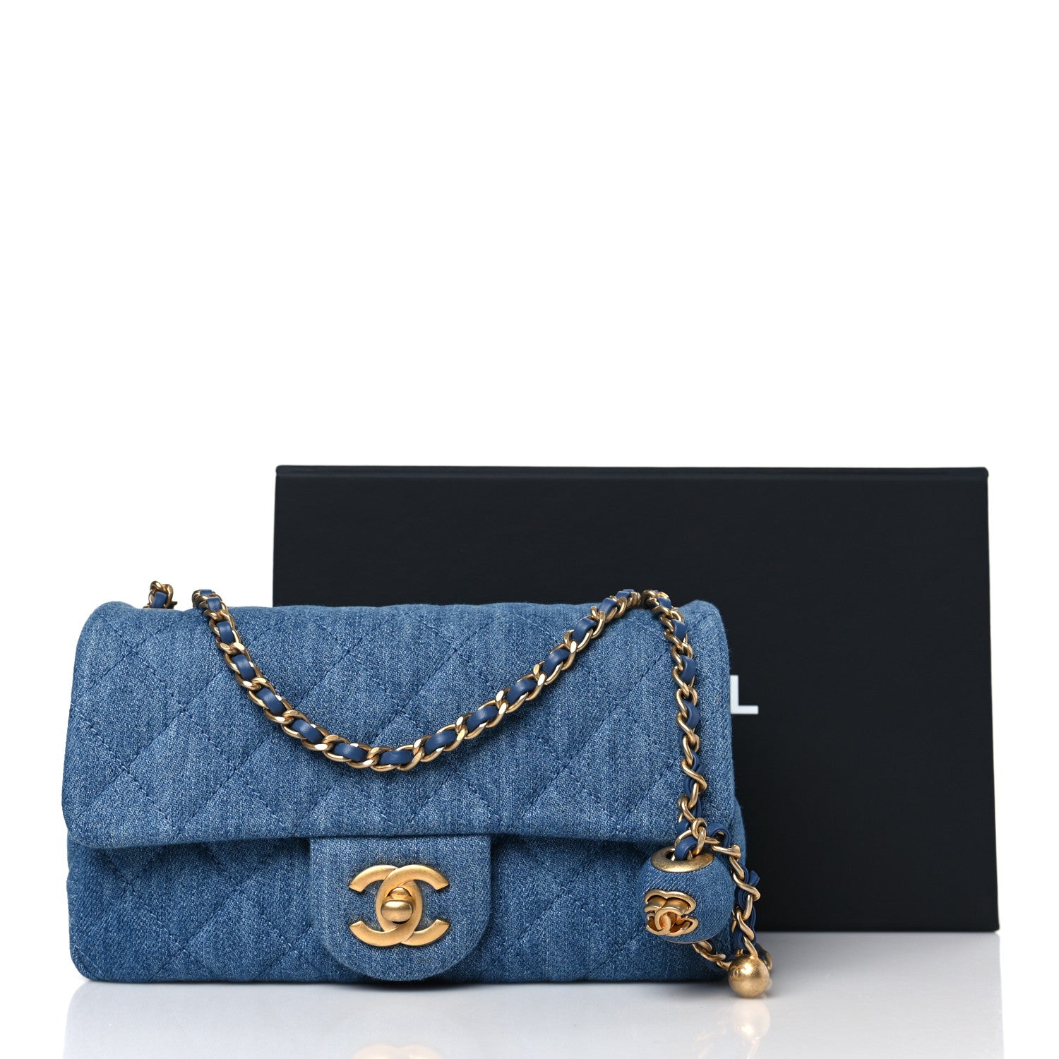 Chanel Denim Quilted Mini Pearl Crush Rectangular Flap Blue 3 of 9