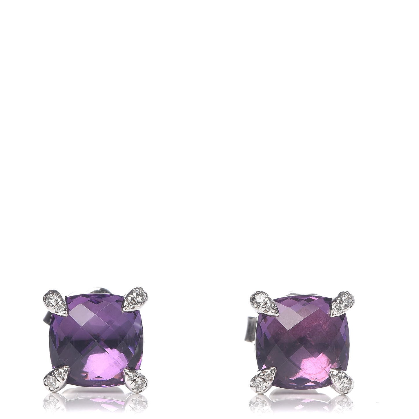Sterling Silver Diamond Amethyst 9mm Chatelaine Earrings