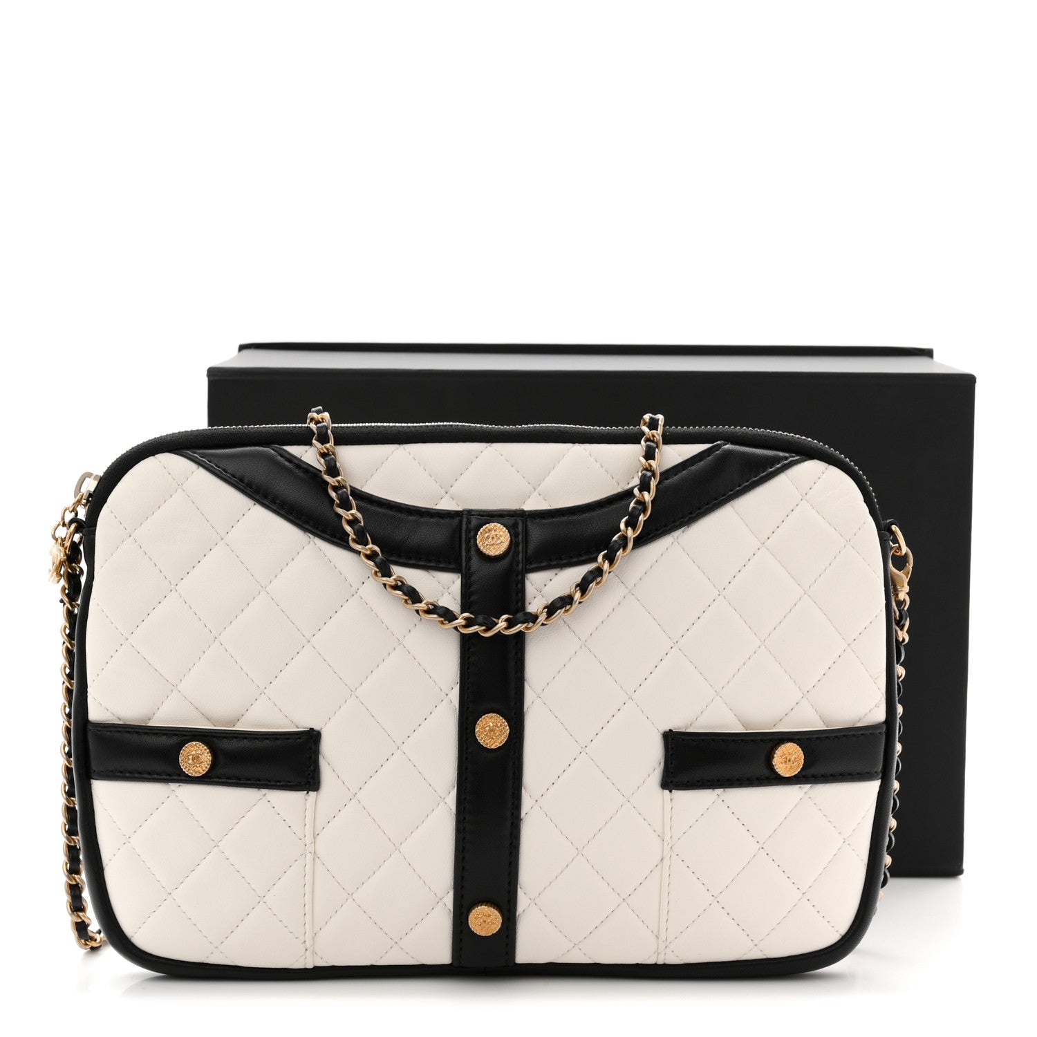 Chanel Lambskin Quilted Medium Girl Shoulder Bag White Black 12 of 12