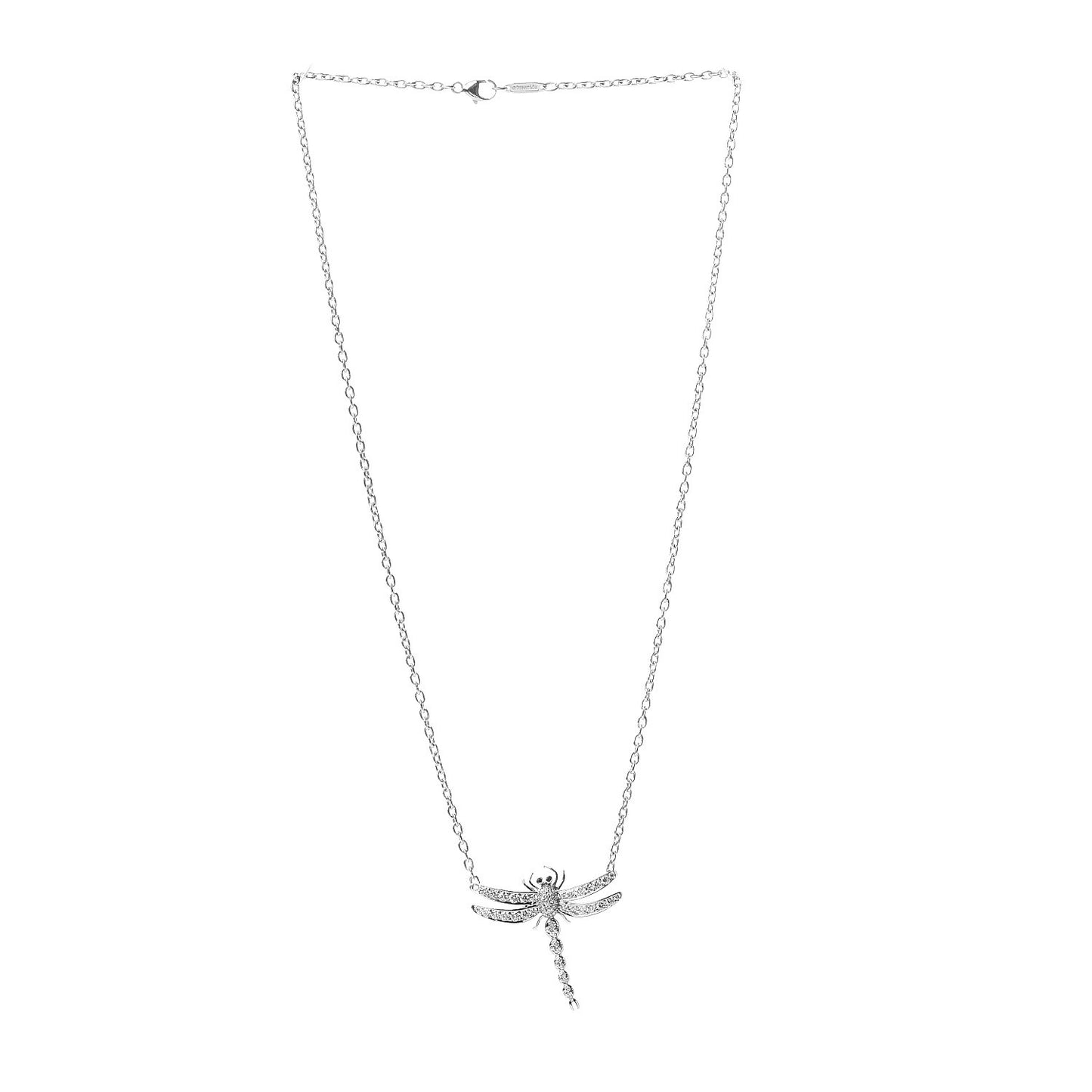 Platinum Diamond Sapphire Enchant Dragonfly Pendant Necklace