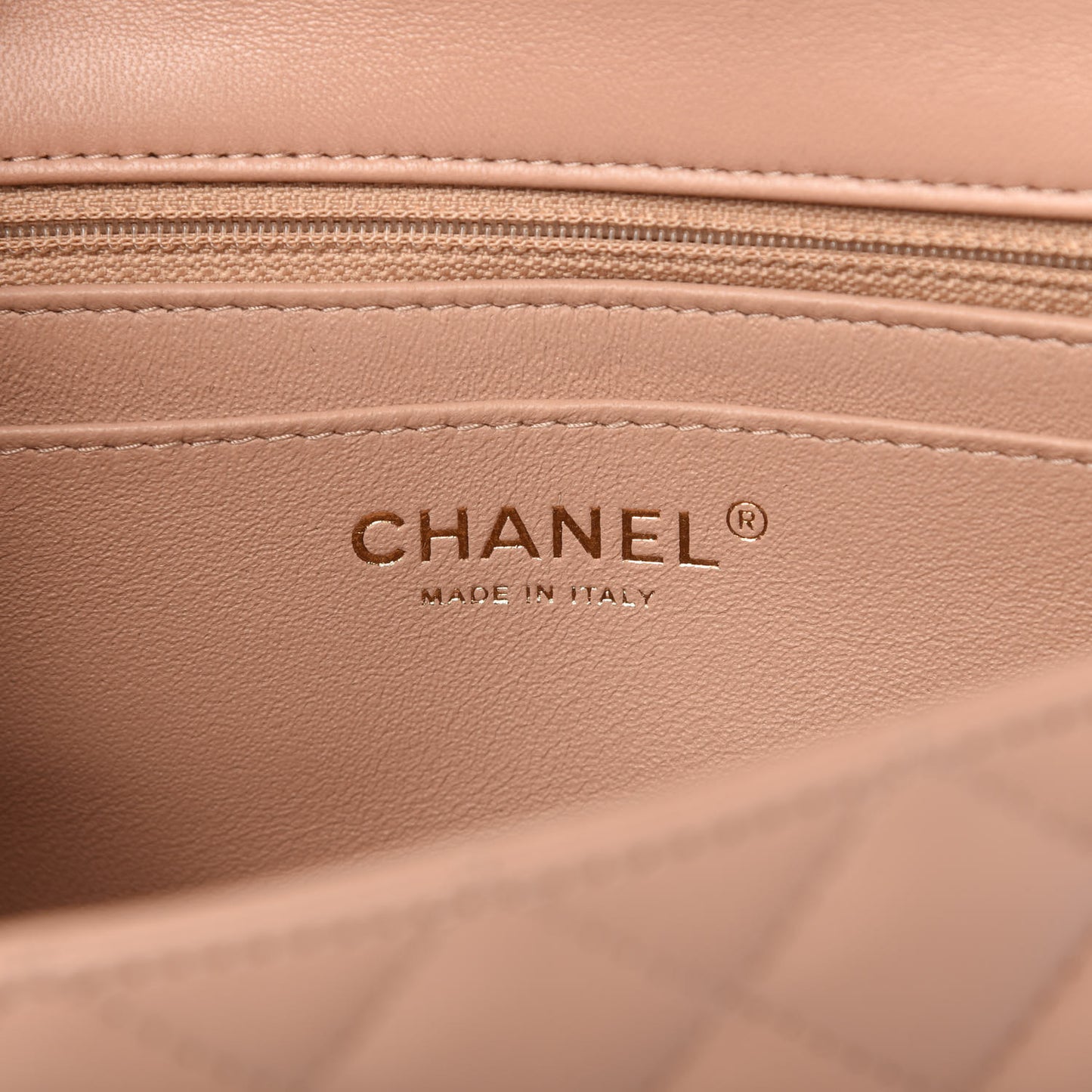 Lambskin Quilted Mini Rectangular Flap Dark Beige