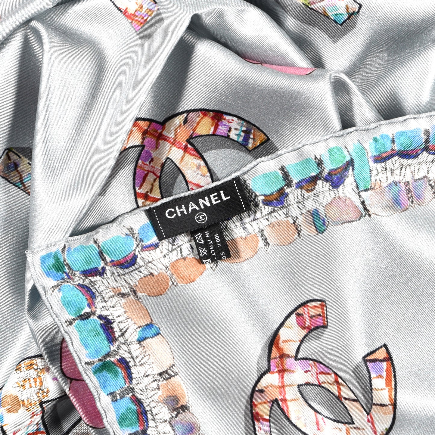 Silk CC Camellia Square Scarf Blue Multicolor