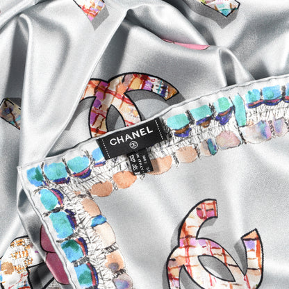 Chanel Silk CC Camellia Square Scarf Blue Multicolor 3 of 3