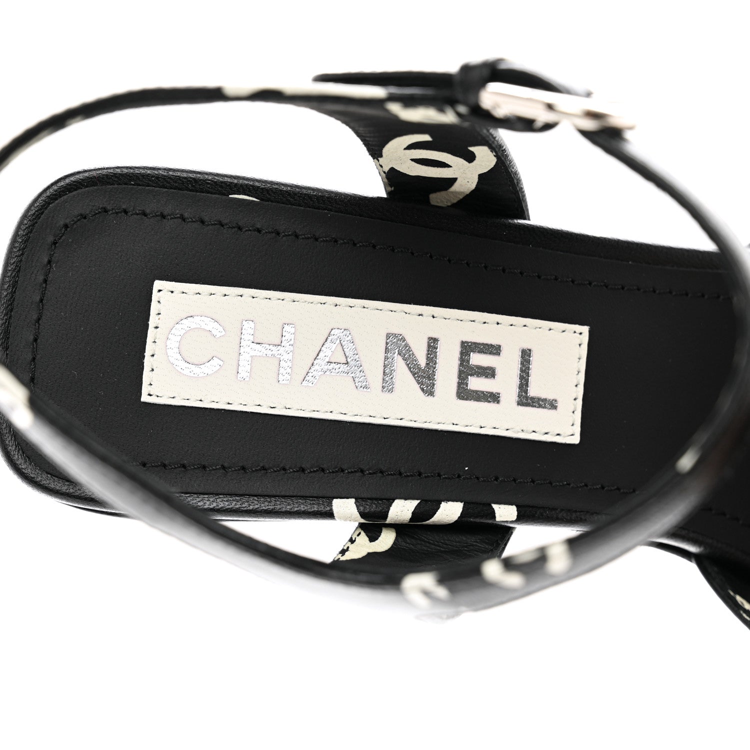 Chanel Printed Lambskin CC Sandals 38 Black White 7 of 7