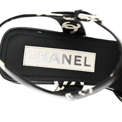 Chanel Printed Lambskin CC Sandals 38 Black White 7 of 7