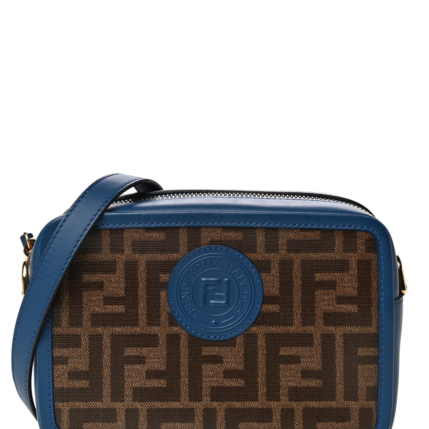 Glazed Fabric Vitello Century FF 1974 Stamp Patch Mini Camera Case Mogano Panna Iris