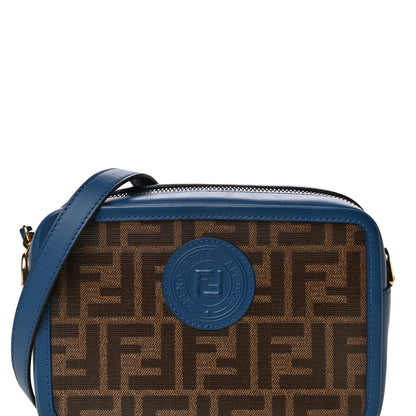 Fendi Glazed Fabric Vitello Century FF 1974 Stamp Patch Mini Camera Case Mogano Panna Iris 9 of 13