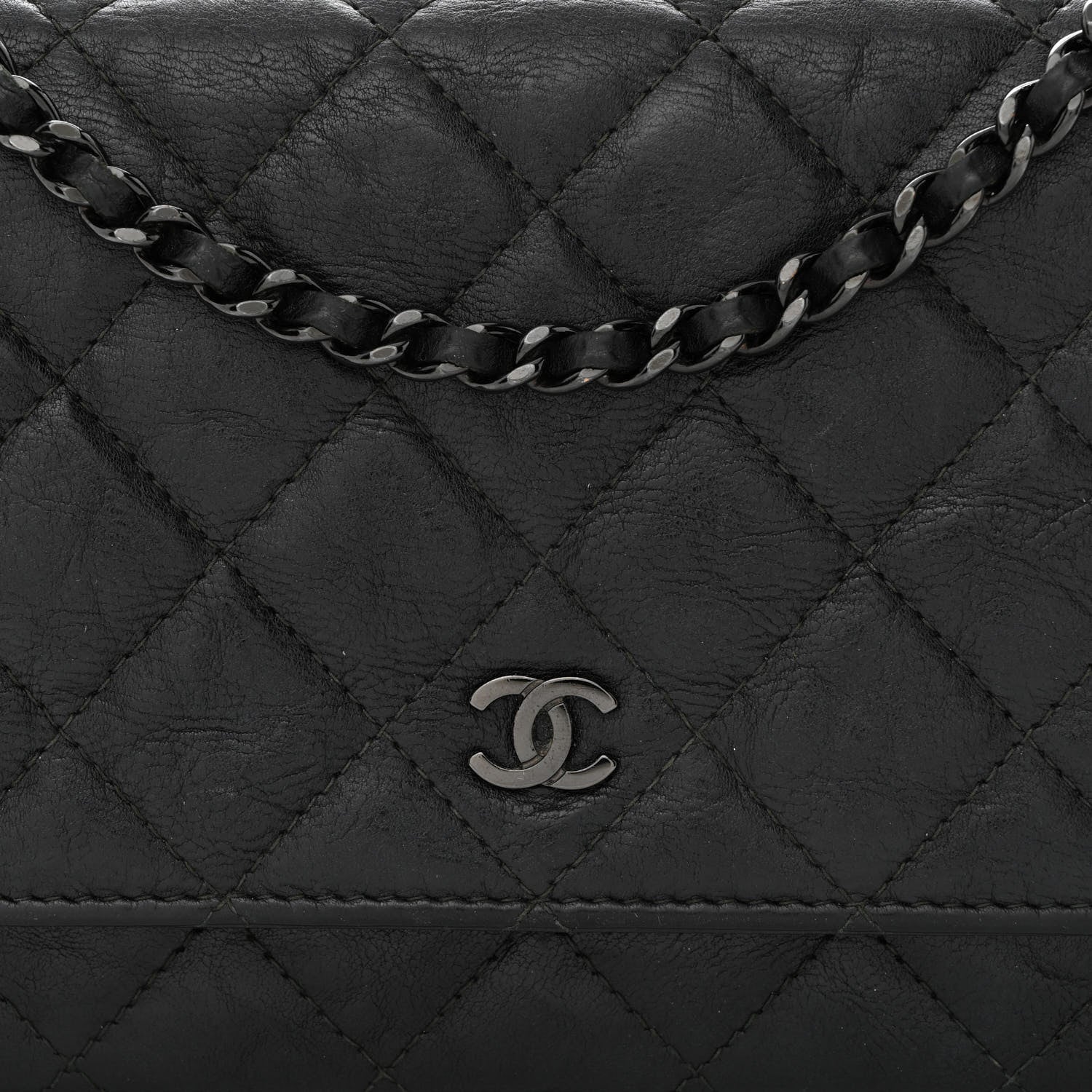 Chanel Crumpled Calfskin Quilted Wallet On Chain WOC So Black 9 of 17