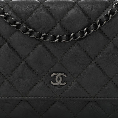 Chanel Crumpled Calfskin Quilted Wallet On Chain WOC So Black 9 of 17