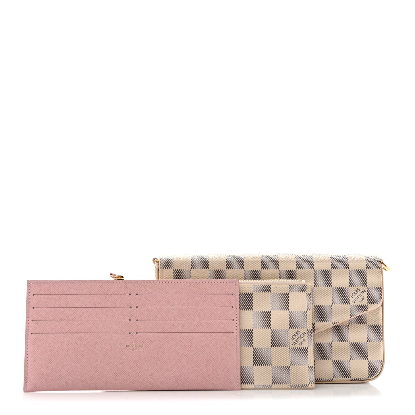 Damier Azur Pochette Felicie Chain Wallet Rose Ballerine