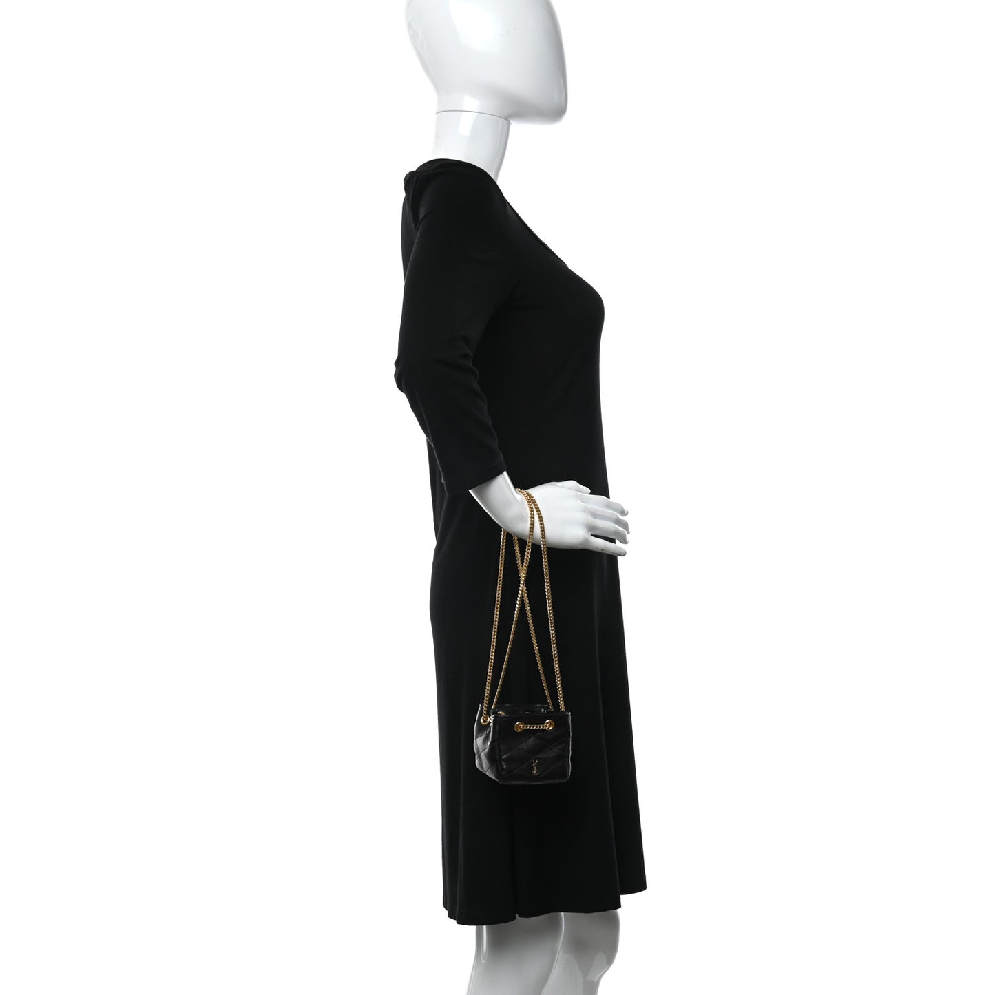 Lambskin Quilted Baby Bucket Bag Black