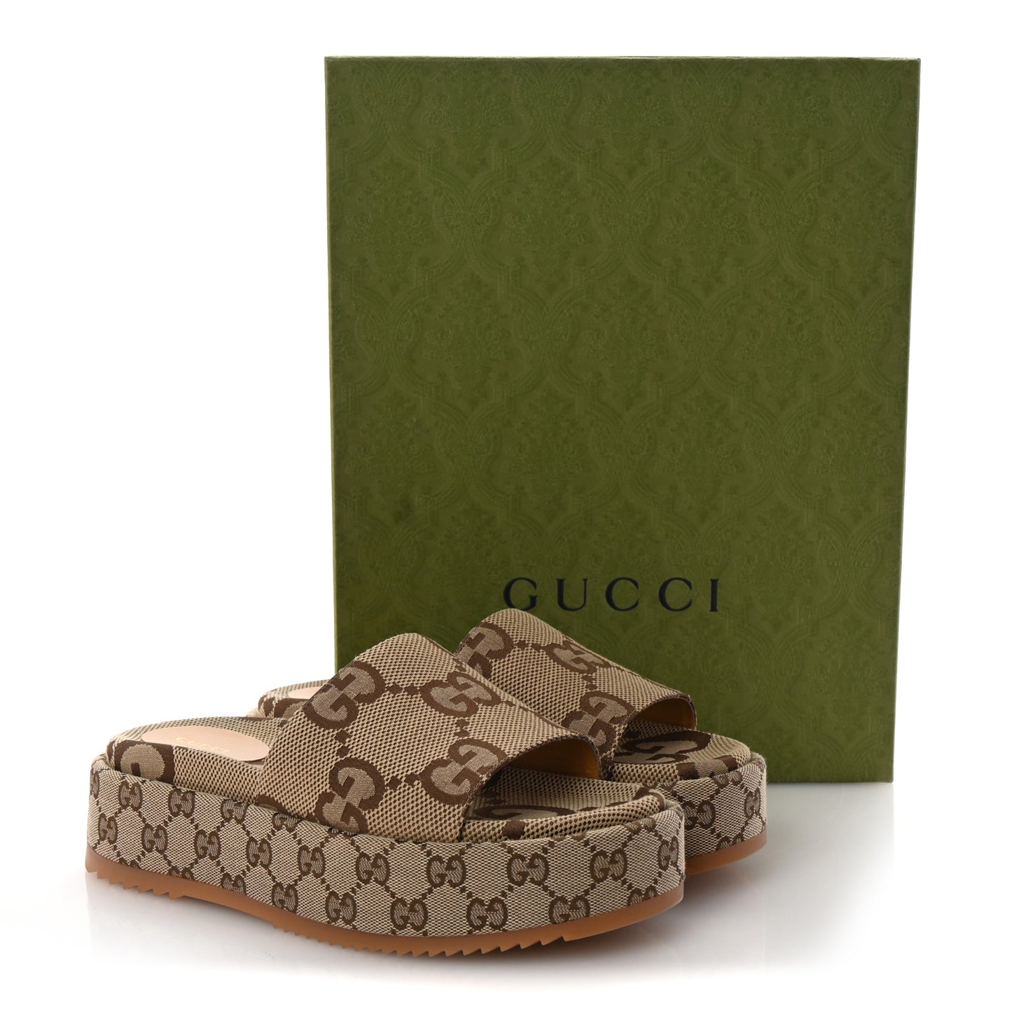 Monogram Maxi GG Angelina Platform 55mm Slide Sandals 39.5 Camel Ebony