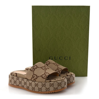 Gucci Monogram Maxi GG Angelina Platform 55mm Slide Sandals 39.5 Camel Ebony 10 of 10