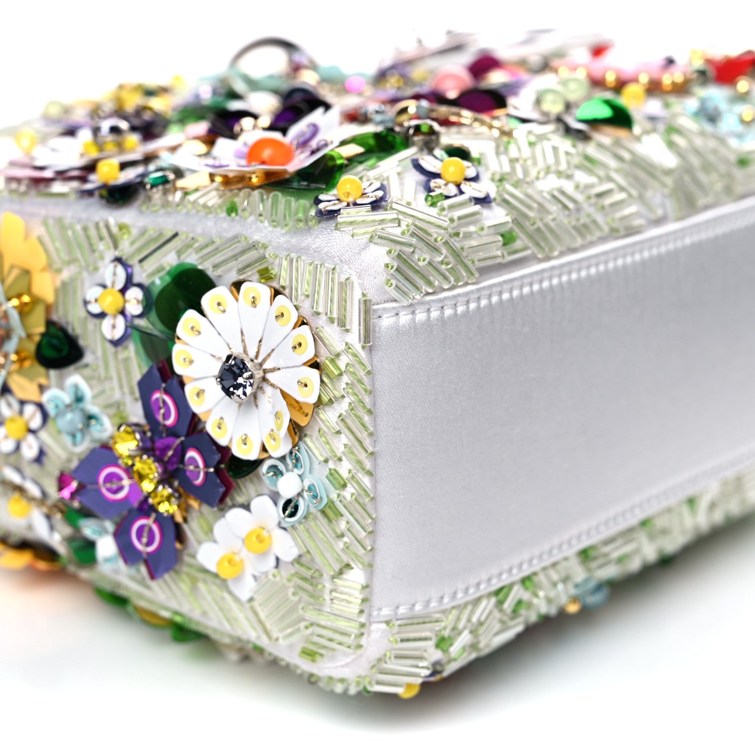 Christian Dior Satin Beaded Floral Embroidered Mini Lady Dior White Multicolor 8 of 10