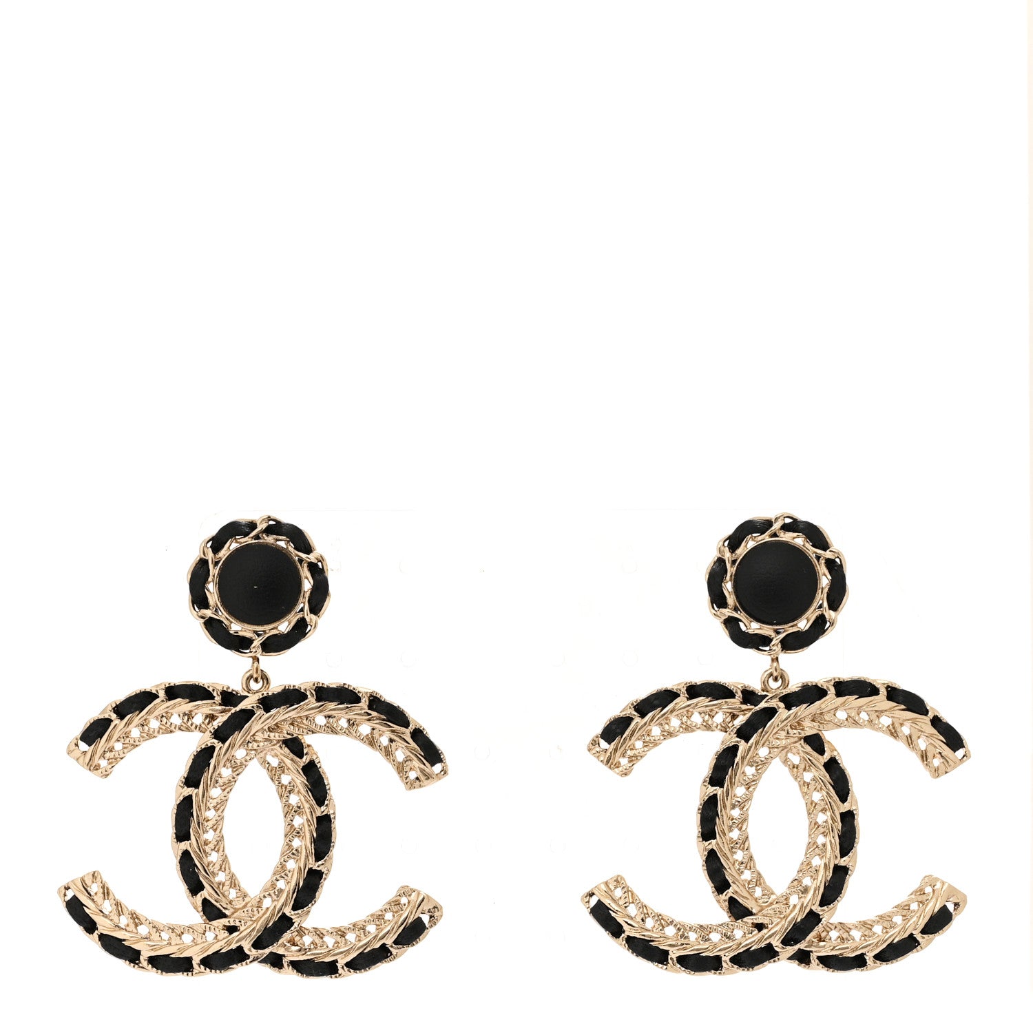 Chanel Lambskin CC Chain Drop Earrings Black Gold 1 of 5