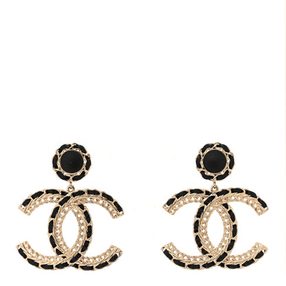 Chanel Lambskin CC Chain Drop Earrings Black Gold 1 of 5