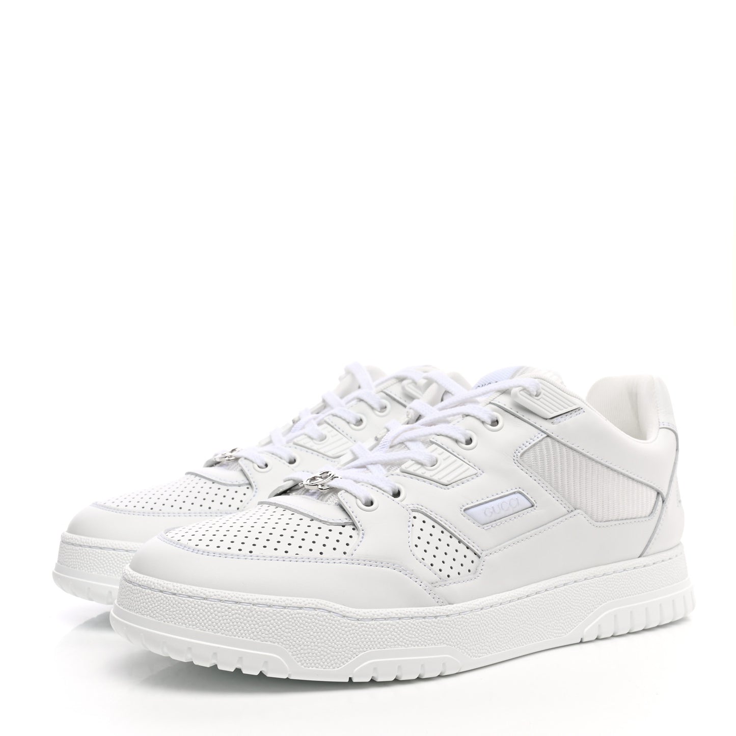 Calfskin Perforated Mens Interlocking G Sneakers 8 Great White