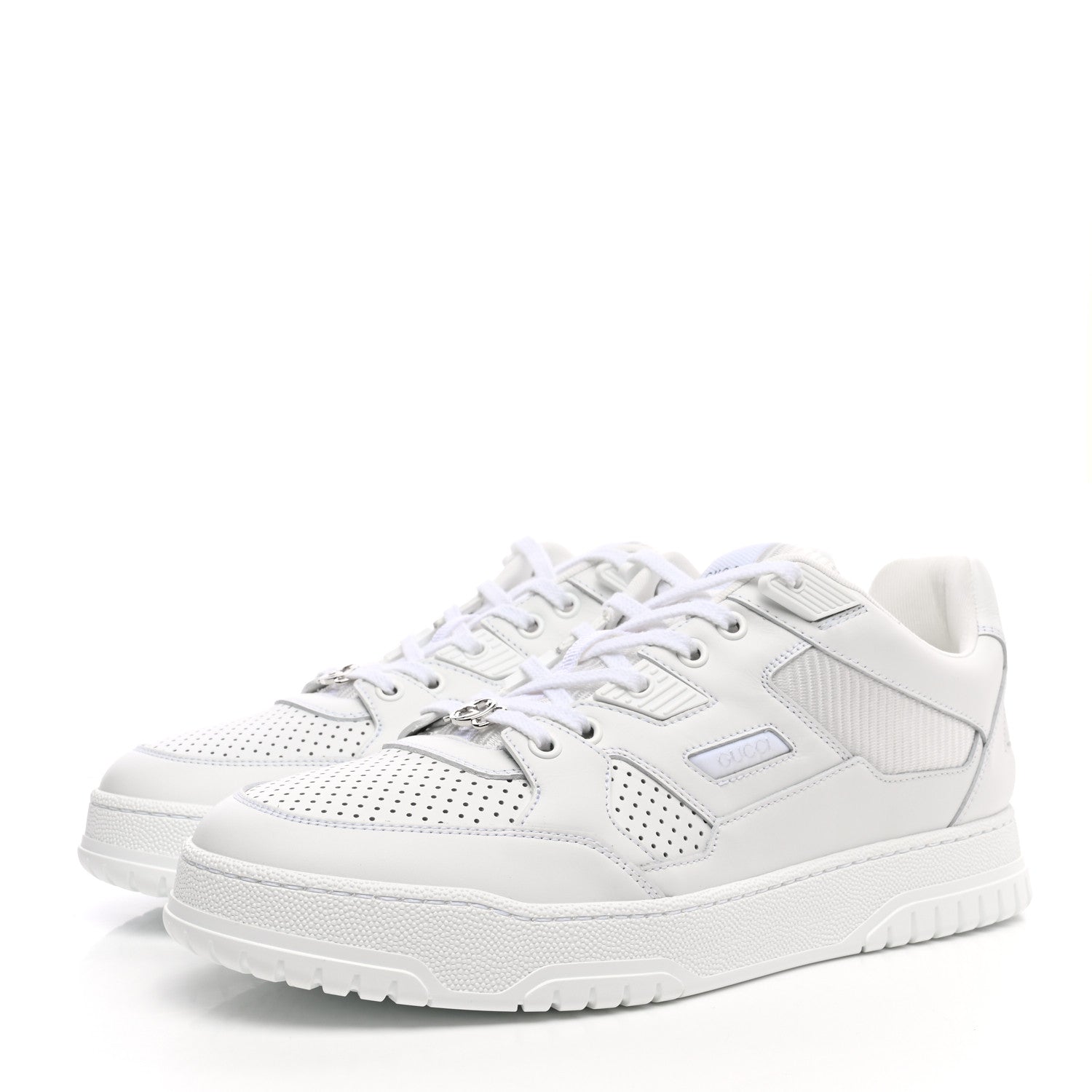 Gucci Calfskin Perforated Mens Interlocking G Sneakers 8 Great White 3 of 9