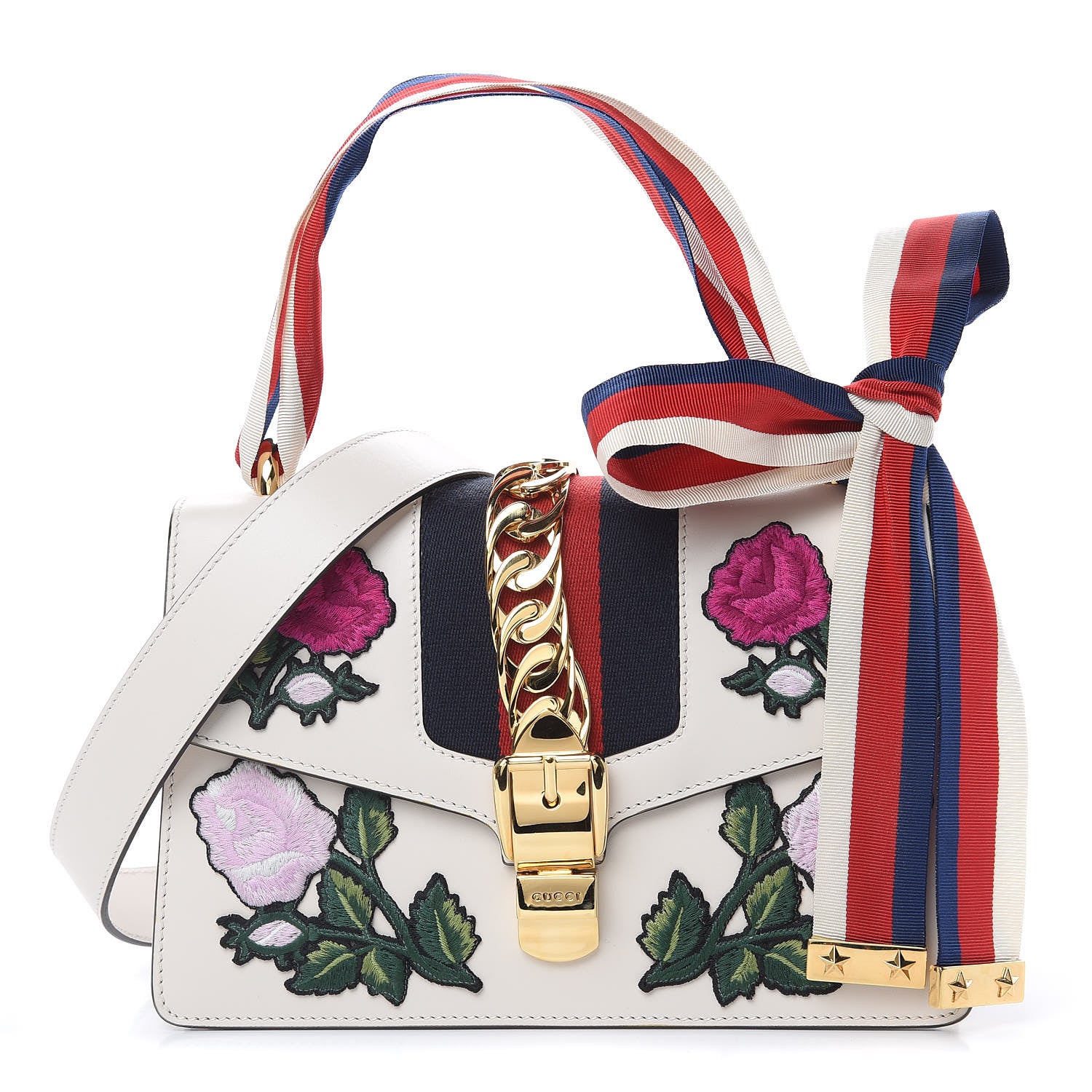 Gucci Calfskin Embroidered Small Sylvie Shoulder Bag White 1 of 11