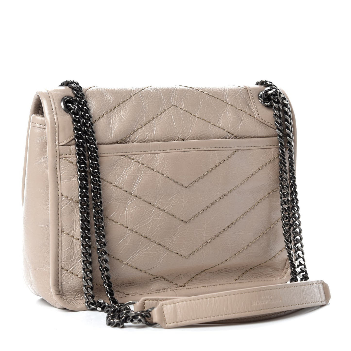 Crinkled Calfskin Matelasse Monogram Baby Niki Chain Satchel Light Taupe