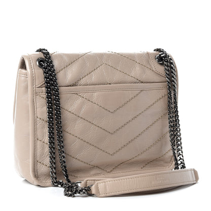 Saint Laurent Crinkled Calfskin Matelasse Monogram Baby Niki Chain Satchel Light Taupe 3 of 11
