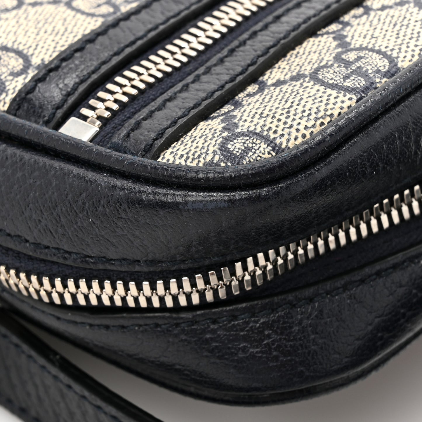 GG Supreme Monogram Textured Calfskin Web Mini Ophidia Messenger Beige Blue